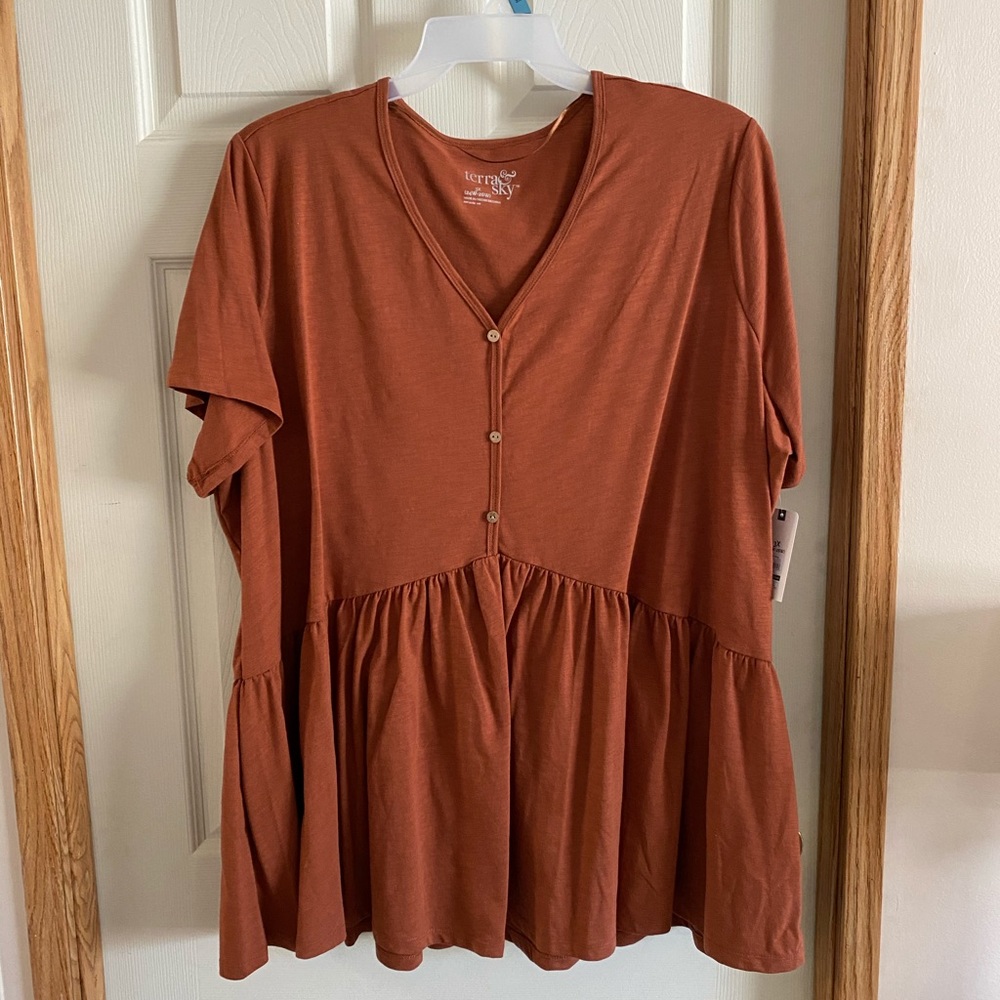 Terra & Sky Knit Henley Top - 3X